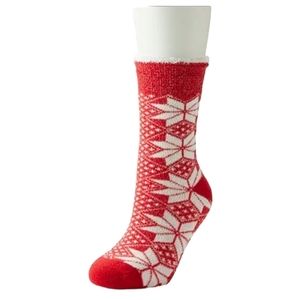 Cuddl Duds Christmas Snowflake Cozy Lined Lounge Slipper Socks, Haute Red